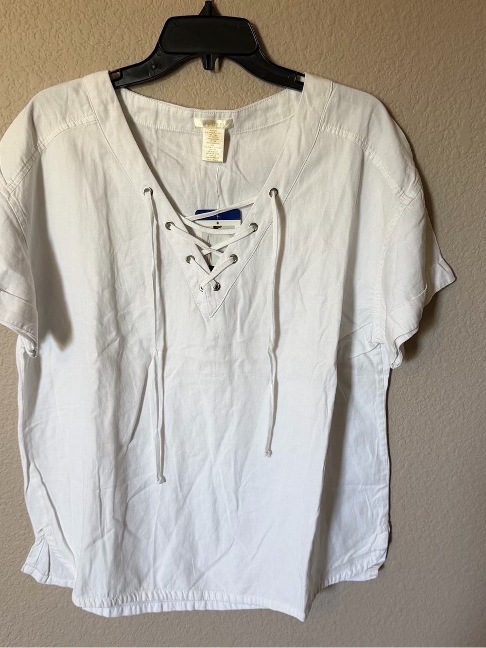 MATTY M Womens Large Short Sleeve V-Neck Criss Cross Shirt Blouse Top White NWT